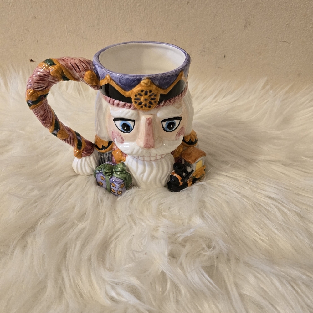 Vintage Hand Painted Ceramic Nutcracker Christmas Holiday Mug 3D Design